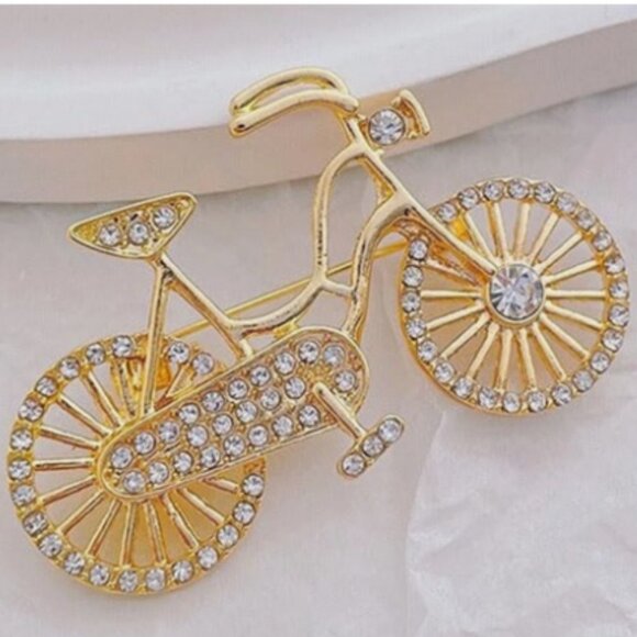Vintage Bicycle Brooch - Gold with Crystal Highlights - Picture 1 of 3